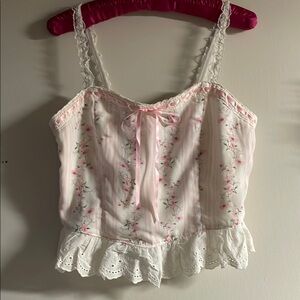 Cream Ruffled Tie Front Crop Camisole